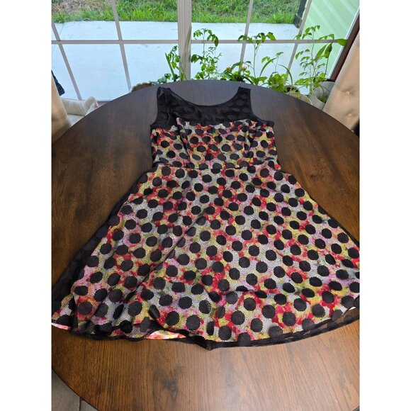 Betsey Johnson Polka Dot Illusion Skater Dress Floral - Picture 15 of 16